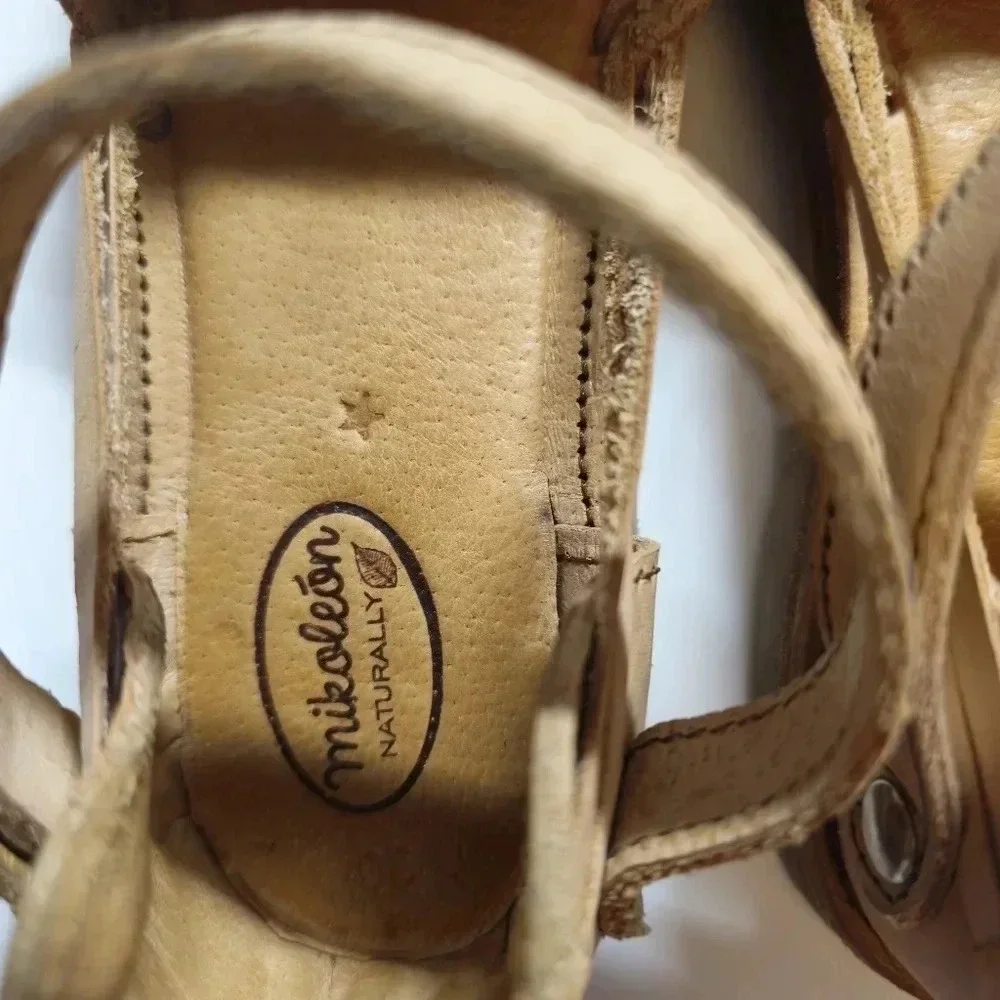 Kids Neutral Leather Huarache Sandals with Multicolor Stripes